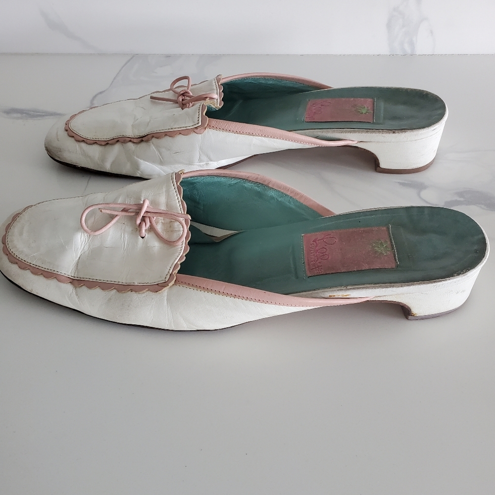 Lilly Pulitzer White Leather Mule Sliders - Women's 8.5 Medium